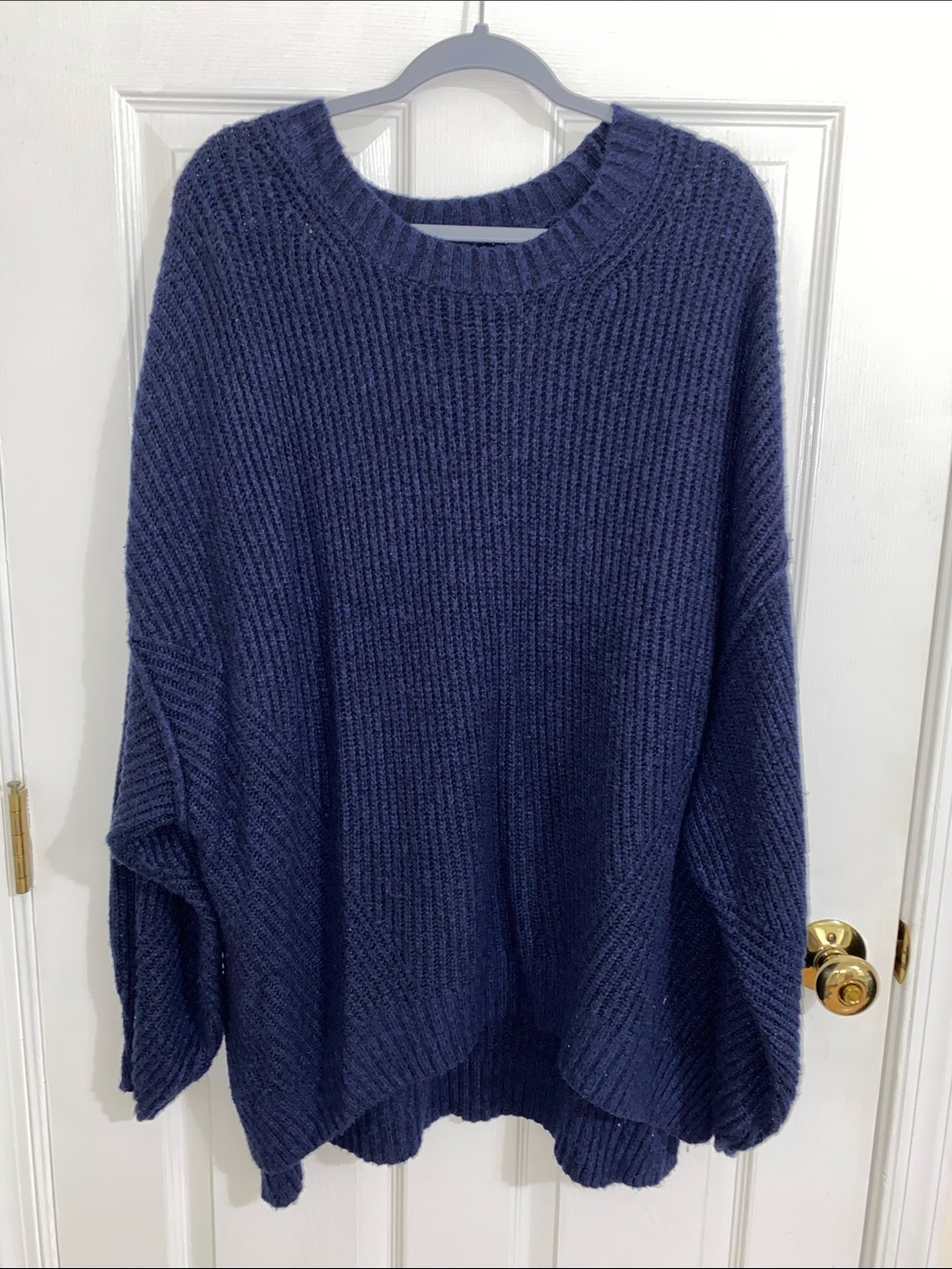 American Eagle Outfitters Chunky Ribbed Crewneck Sweater - Navy Blue